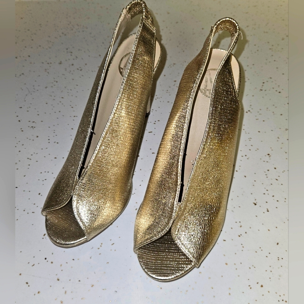 Vintage Crackled Metallic Goat Leather, Slingback, Open Toe Sz 5- Beautiful Shoe